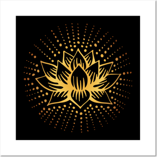 Black Golden Lotus Mandala Posters and Art